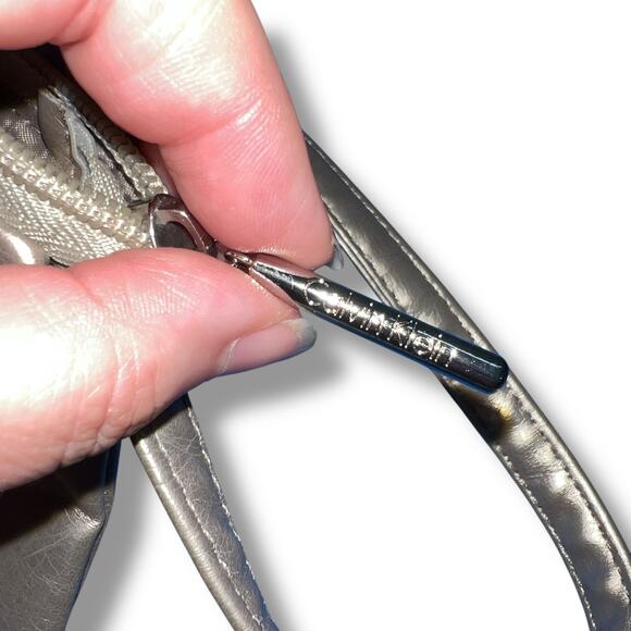 Calvin Klein Womens Faux Leather Evening Bag Crossbody Purse Metallic Gold - Picture 8 of 10